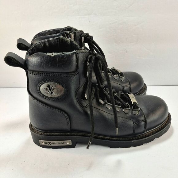 NexGen Men's Black Leather Lace-Up Motorcycle Biker Boots Size 8 Vintage - Picture 10 of 16